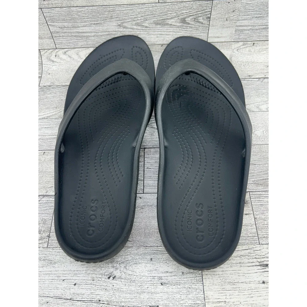 Crocs Womens Flip Flops Thong Sandals Iconic Comfort Black Lightweight Size W 11
